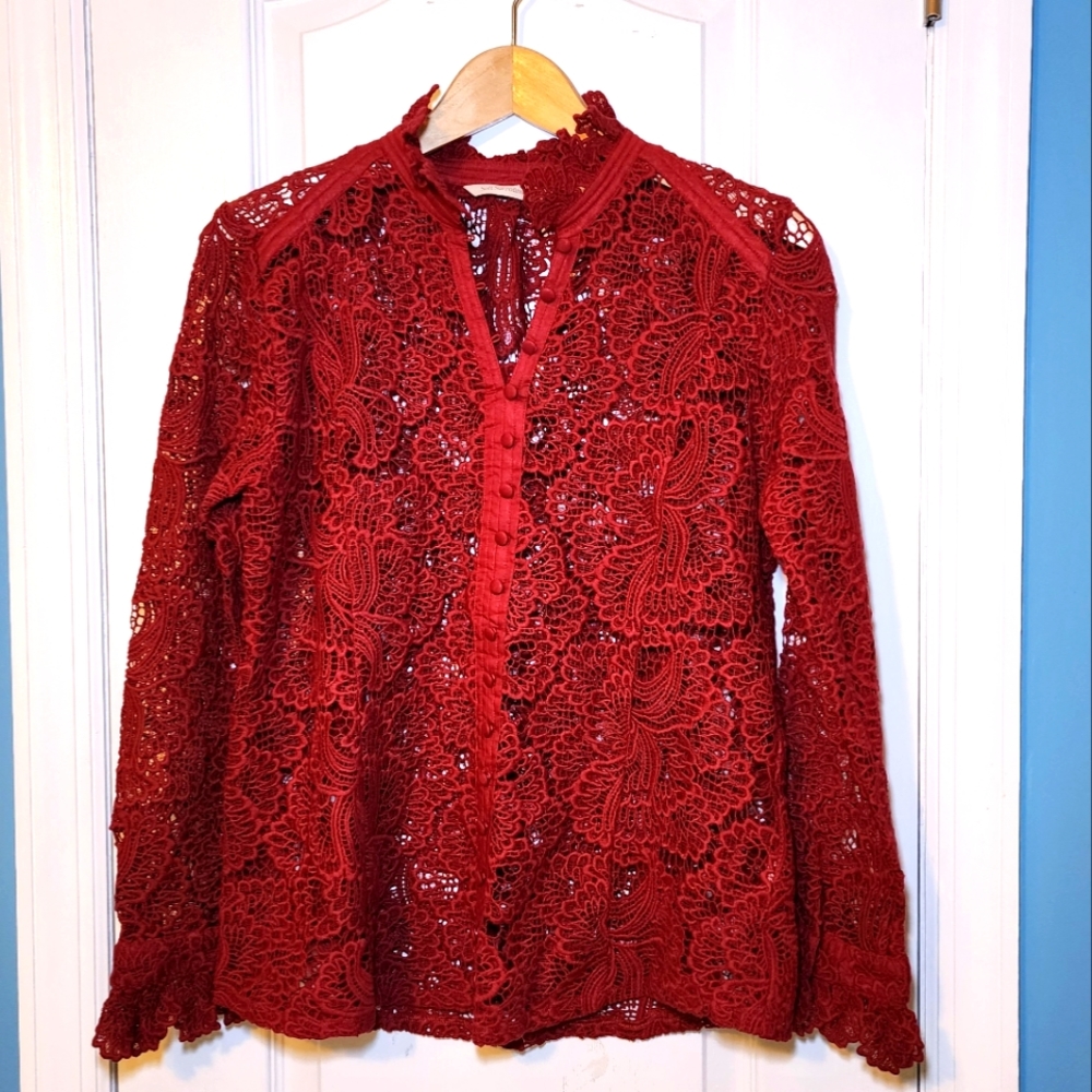 Soft Surroundings Lasalle Lace Shirt Size XS